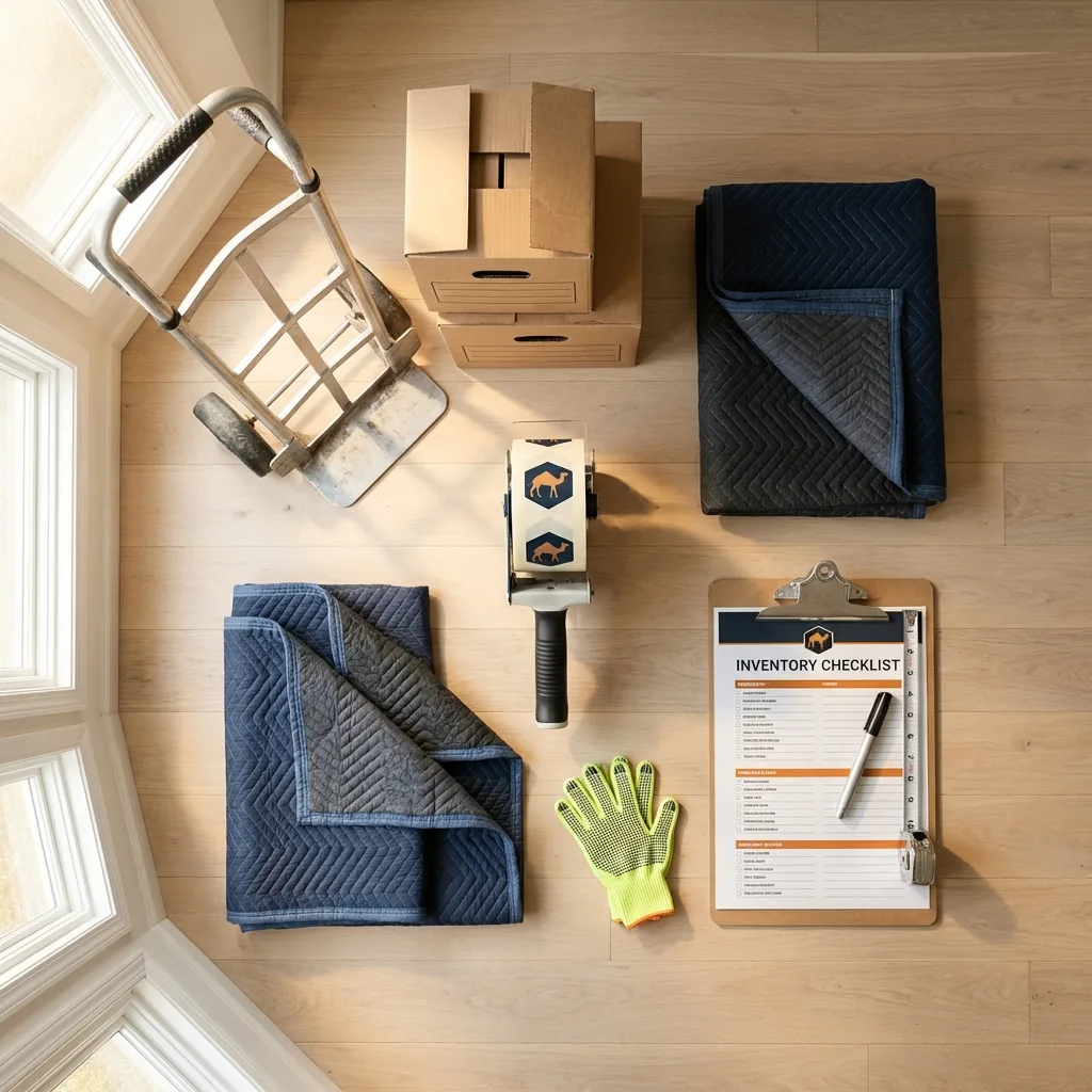 Professional moving supplies and packing materials layout for Winchester residential relocations